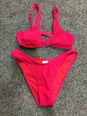 Xhilaration Neon Pink Ribbed Bikini Set